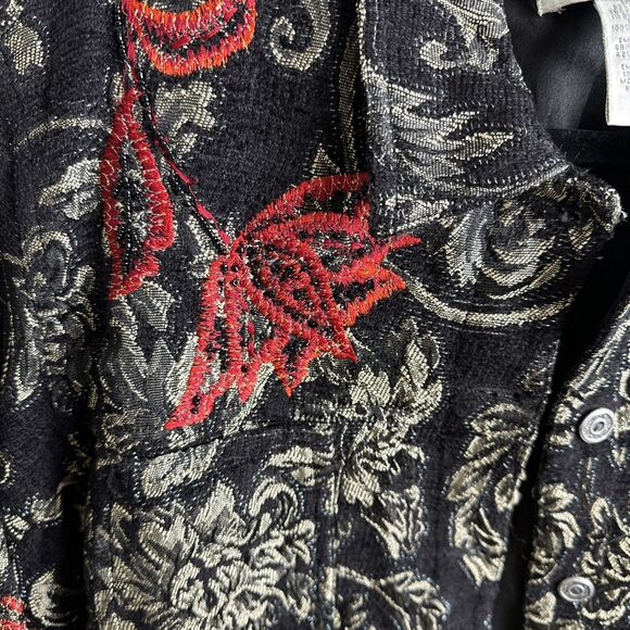 Women’s Chicos Embroidered Beaded Black Gold Red Blazer Jacket Career Size 1 - Picture 5 of 14